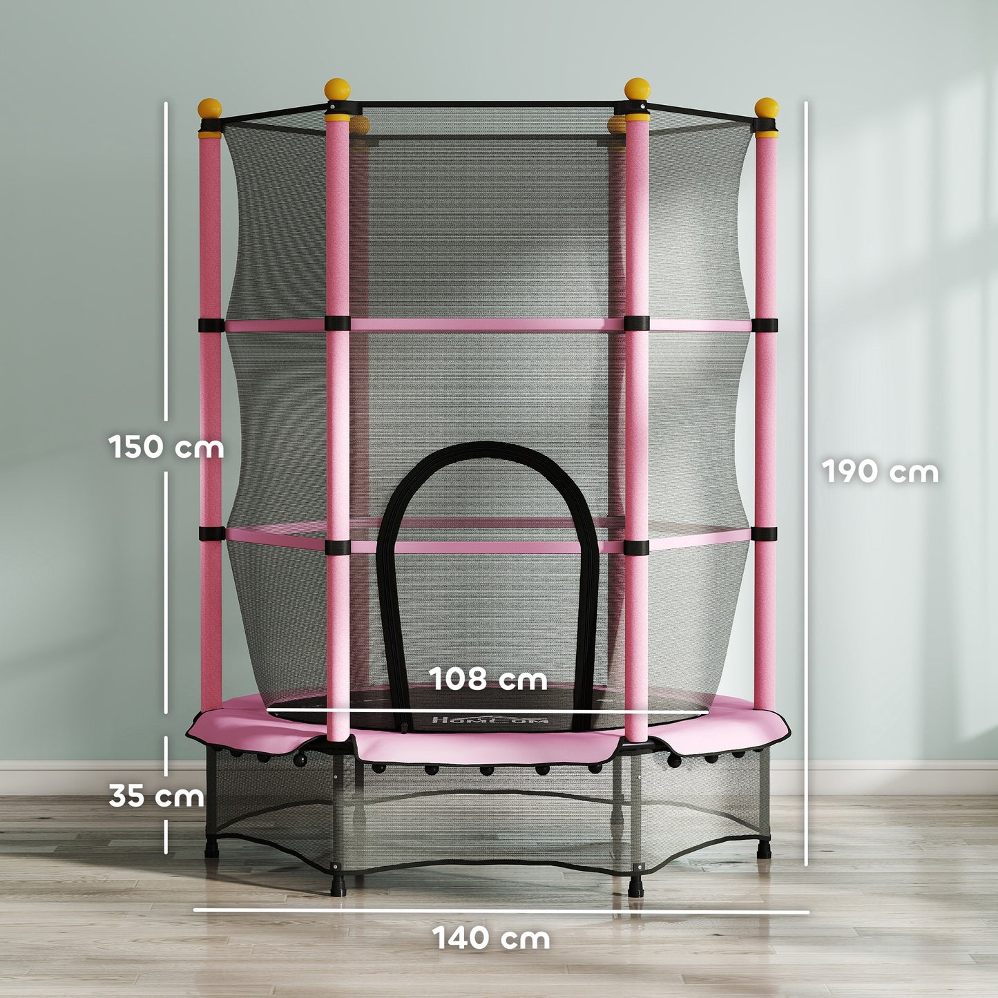 HOMCOM 4.6FT/55" Kids Trampoline with Enclosure Net, Outdoor Indoor Use, for Ages 3-10 Years, Pink