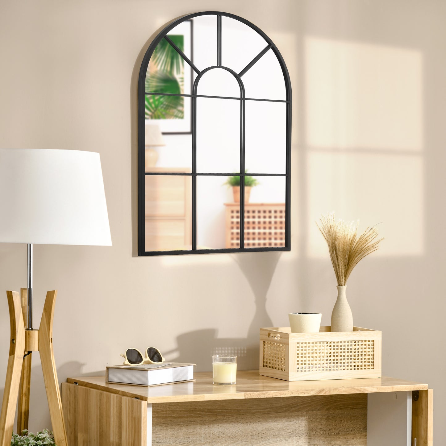 HOMCOM 90 X 61cm Arched Grid Mirror - Black
