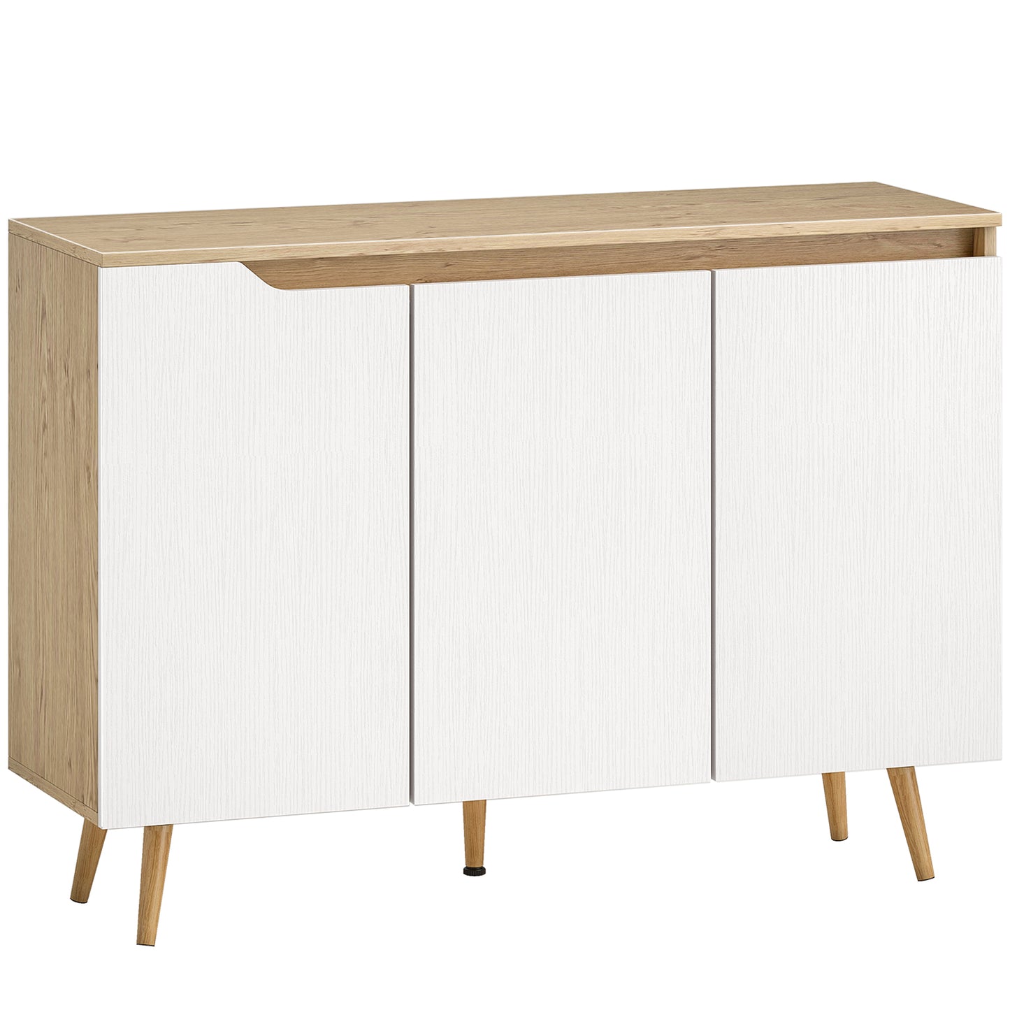 Photo of HOMCOM Sideboard Storage Cabinet, Kitchen Cupboard with 3 Doors, 2 Adjustable Shelves and 5 Rubberwood Legs, White and Oak in Oak colour on a white background