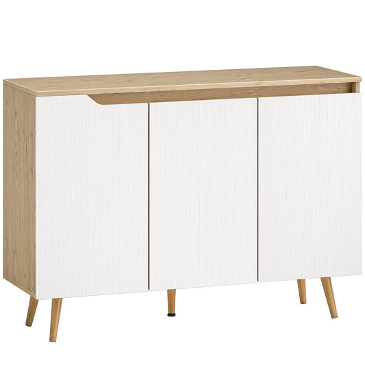 Photo of HOMCOM Sideboard Storage Cabinet, Kitchen Cupboard with 3 Doors, 2 Adjustable Shelves and 5 Rubberwood Legs, White and Oak in Oak colour on a white background