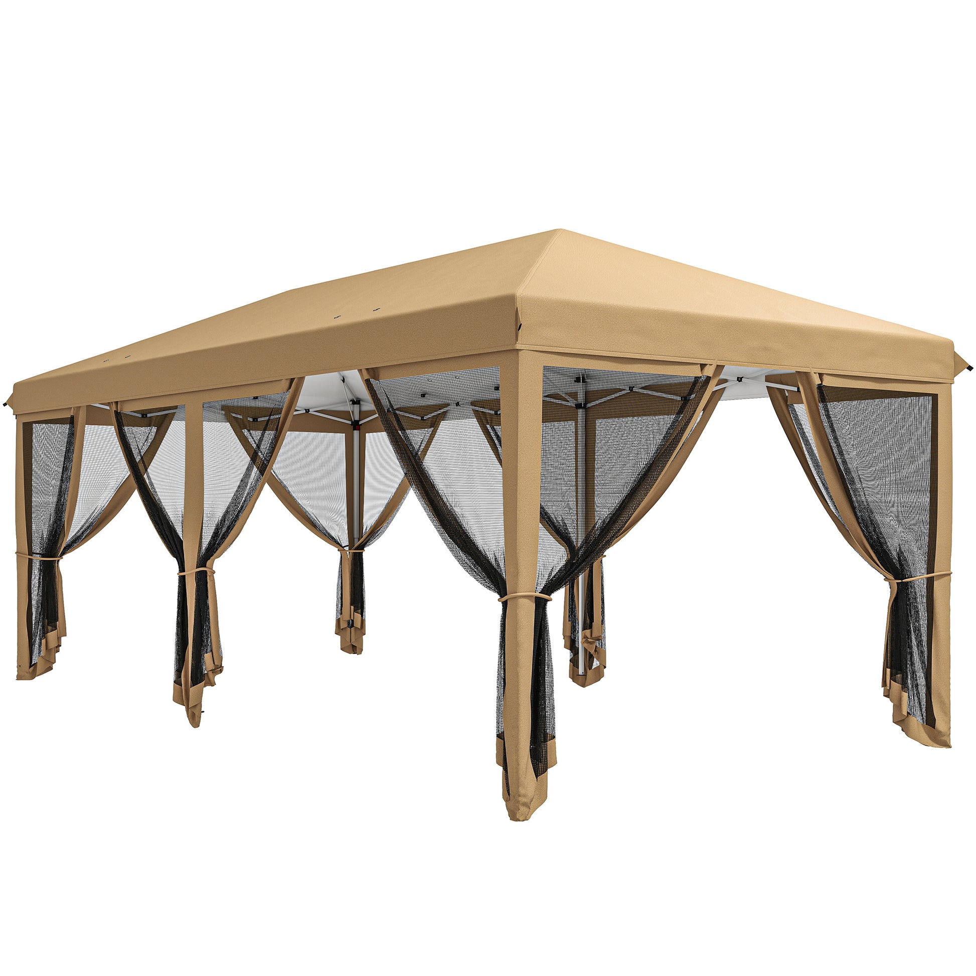 Photo of Outsunny 3 x 6m Pop Up Gazebo, Outdoor Canopy Shelter, Marquee Party Wedding Tent with 6 Mesh Walls and Carry Bag, Beige in Beige colour on a white background