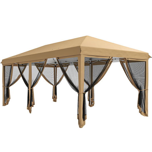 Photo of Outsunny 3 x 6m Pop Up Gazebo, Outdoor Canopy Shelter, Marquee Party Wedding Tent with 6 Mesh Walls and Carry Bag, Beige in Beige colour on a white background