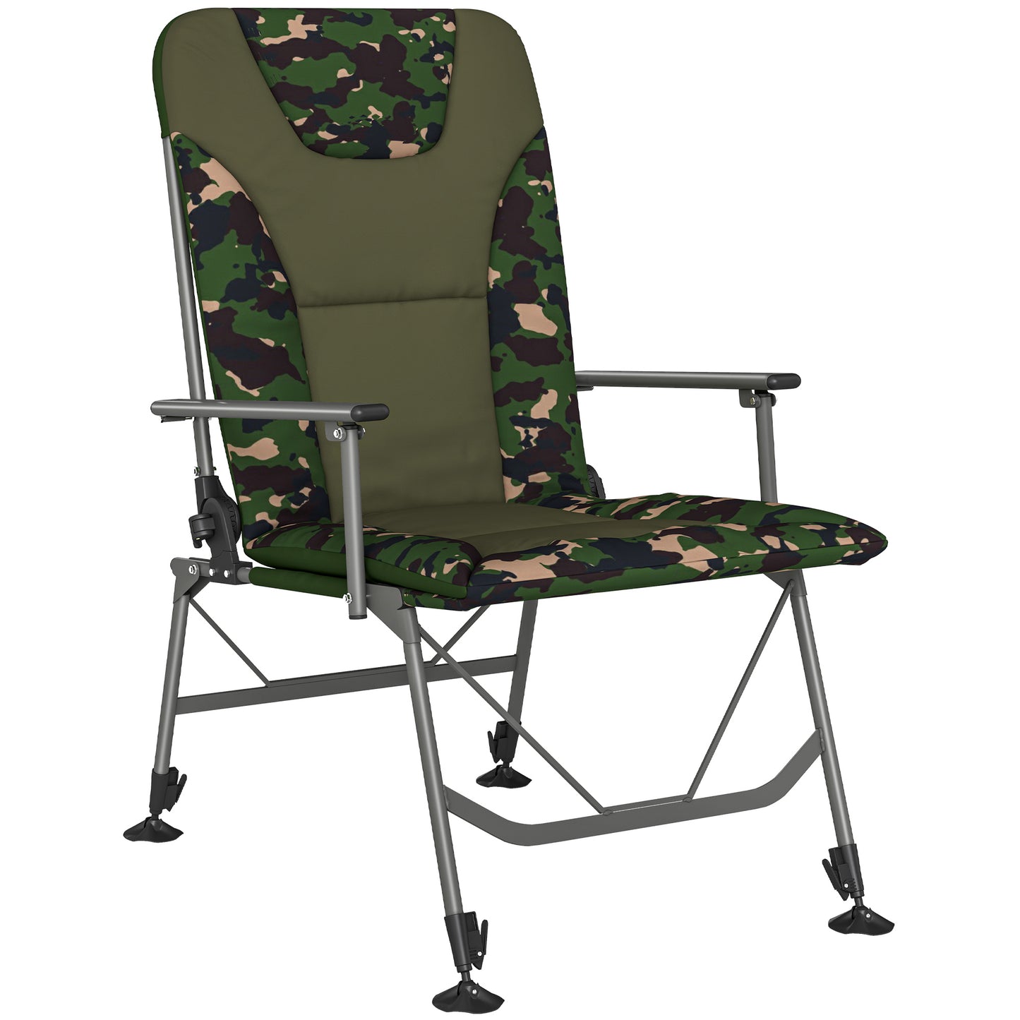 Photo of Outsunny Camping Chair Padded Reclining Folding Chair with Wide Armrests for Adults Camouflage in Camouflage colour on a white background