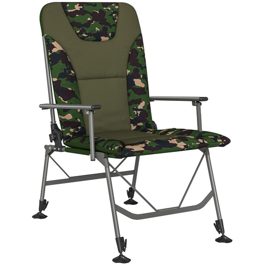 Photo of Outsunny Camping Chair Padded Reclining Folding Chair with Wide Armrests for Adults Camouflage in Camouflage colour on a white background