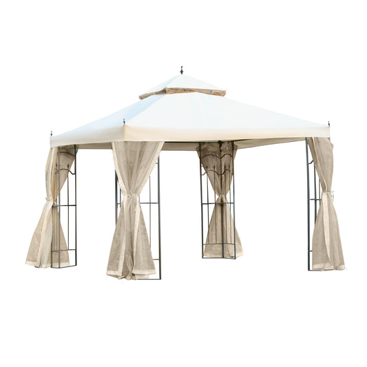 Photo of Outsunny 3(M)x3(M) Garden Gazebo Double Top Outdoor Canopy Patio Event Party Wedding Tent Backyard Sun Shade with Netting - Cream White in White colour on a white background