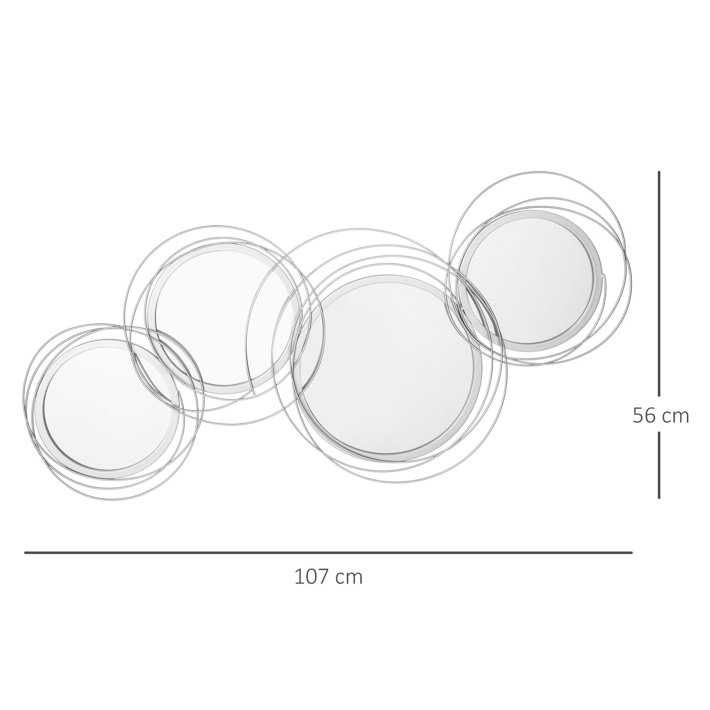 HOMCOM Metal Wall Art 107cm Modern Decorative Mirror Decor for Living Room Bedroom Dining Room, Silver