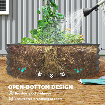 Dark grey steel planter shown with open bottom for drainage