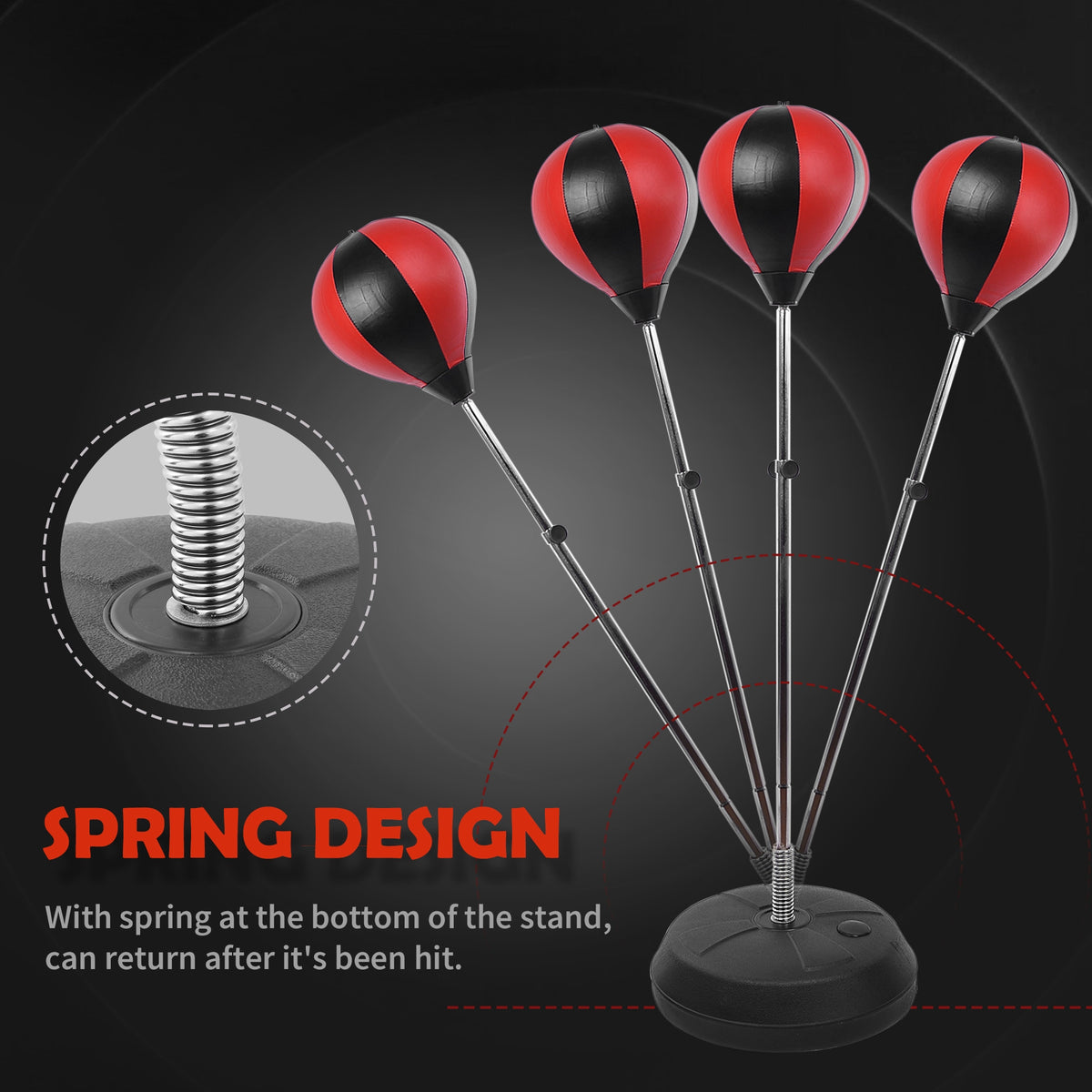 HOMCOM speed bag stand with spring-loaded base that lets the bag rebound after punches