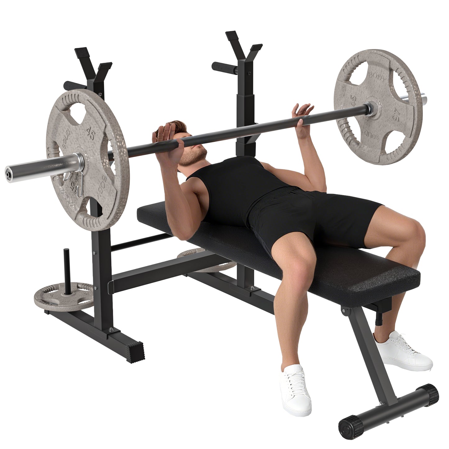 Photo of HOMCOM Adjustable Weight Bench, Foldable Bench, with Barbell Rack, Black in Black colour on a white background