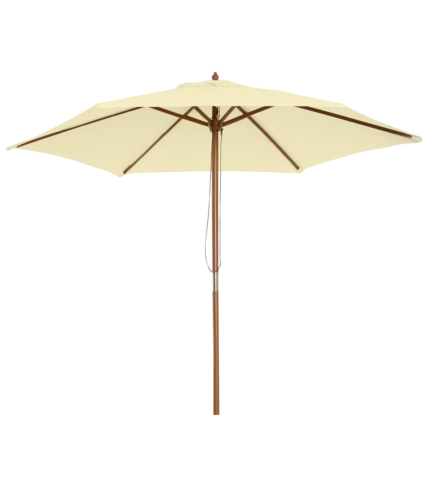 Photo of Outsunny 2.5m Wood Garden Parasol Sun Shade Patio Outdoor Wooden Umbrella Canopy, Table Market Umbrella with Vent, 38mm Pole, Rope Pulley Mechanism, Cream White in White colour on a white background