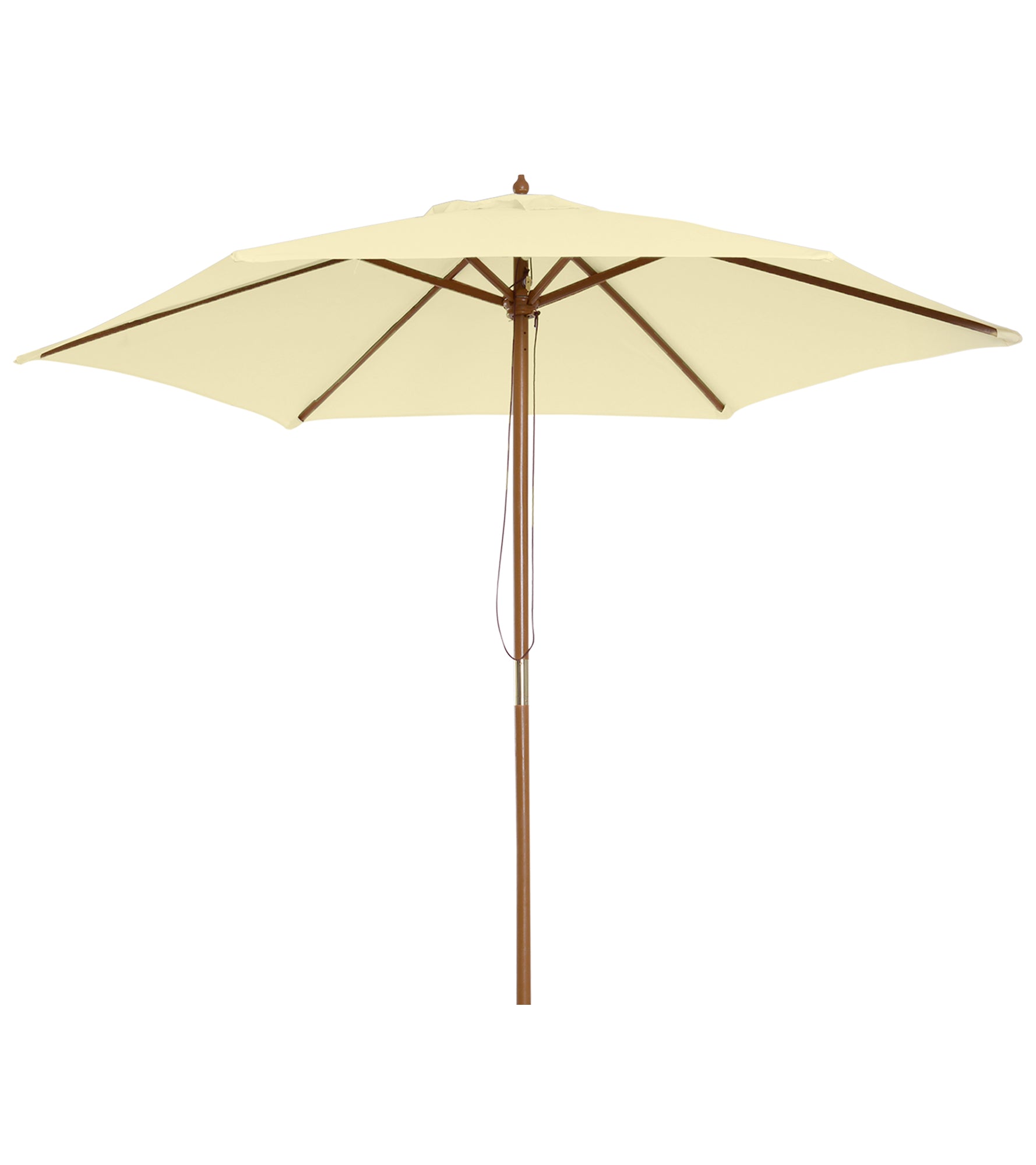 Photo of Outsunny 2.5m Wood Garden Parasol Sun Shade Patio Outdoor Wooden Umbrella Canopy, Table Market Umbrella with Vent, 38mm Pole, Rope Pulley Mechanism, Cream White in White colour on a white background