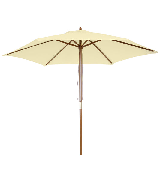 Photo of Outsunny 2.5m Wood Garden Parasol Sun Shade Patio Outdoor Wooden Umbrella Canopy, Table Market Umbrella with Vent, 38mm Pole, Rope Pulley Mechanism, Cream White in White colour on a white background