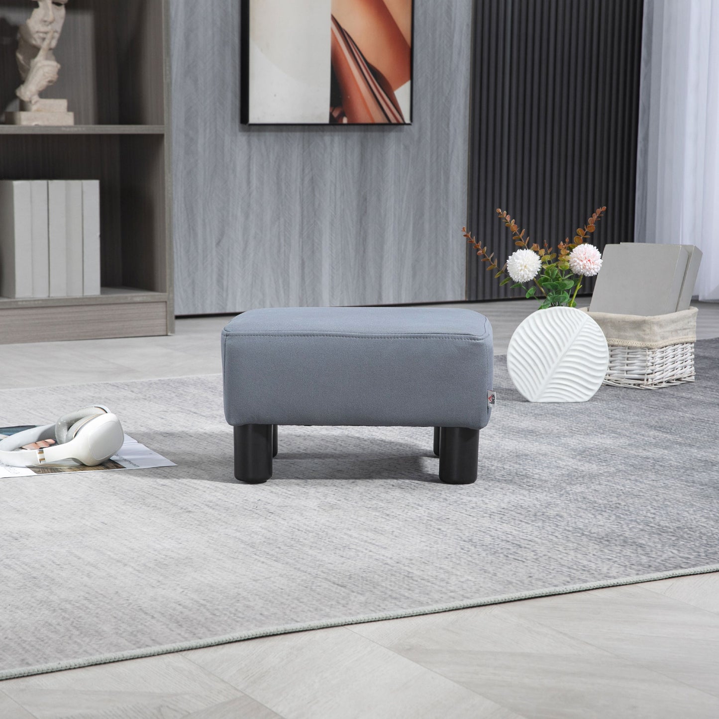 HOMCOM Microfiber Cloth Footstool, Small Foot Rest, Rectangle Sofa Stool for Bedroom Living Room, Grey