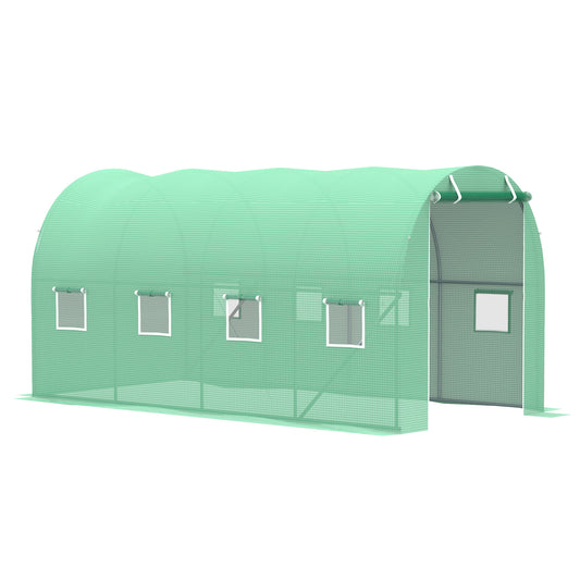 Photo of Outsunny Walk-in Polytunnel Greenhouse, Outdoor Garden Tunnel Greenhouse Tent with Zipped Roll-Up Door and 8 Mesh Windows, 4 x 2M in 2M colour on a white background