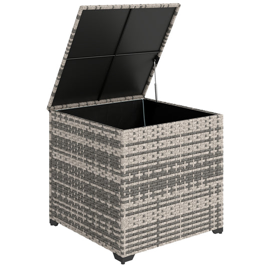 Photo of Outsunny 253L Garden Storage Box, Rattan Deck Box with Zipped Liner, Safe Pneumatic Rod, Patio Storage Container, Mixed Grey in Grey colour on a white background