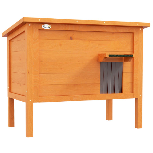 Photo of PawHut Feral Cat House, Wooden Insulated with Removable Floor, Water-Resistant Openable Roof - Orange in Orange colour on a white background