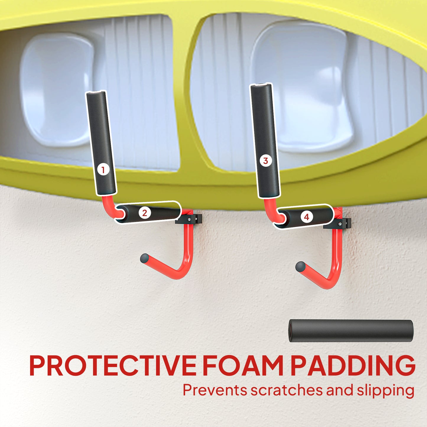 HOMCOM Kayak Canoe Heavy Duty Wall Mounted Storage Holder Rack Heavy Duty Storing Hangers Red