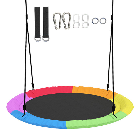 Photo of AIYAPLAY Tree Swing Seat, 120cm Kids Saucer Swing with Adjustable Ropes and Tree Straps, 300kg Capacity, Multicolour in Multicolour colour on a white background