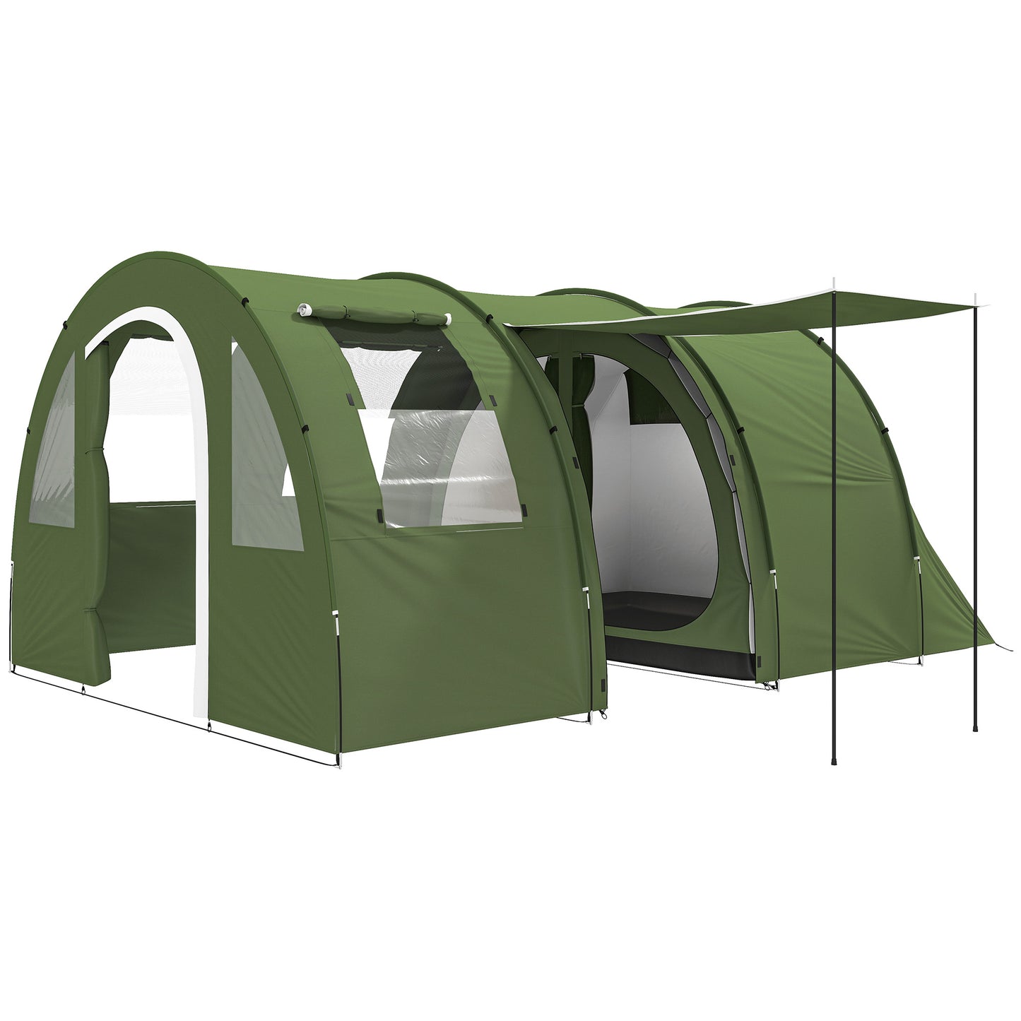 Photo of Outsunny 5-6 Man Camping Tent with 2 Room, Floor and Carry Bag - Green in Green colour on a white background
