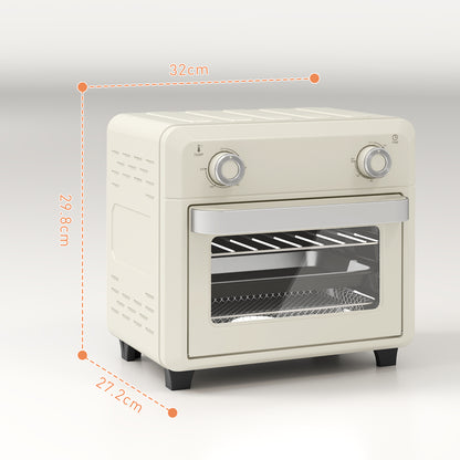 HOMCOM cream 10L air fryer oven with dimensions of 32 × 29.8 × 27.2 cm