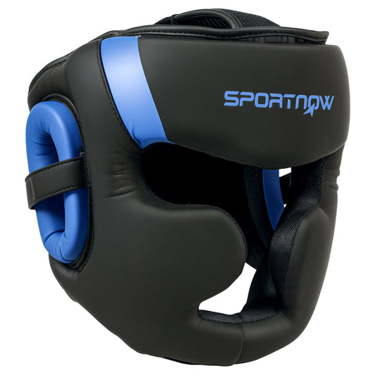 Photo of SPORTNOW Boxing Headguard w/ Adjustable Strap for Sparring, Kickboxing, MMA, Blue/Black in Blue/Black colour on a white background