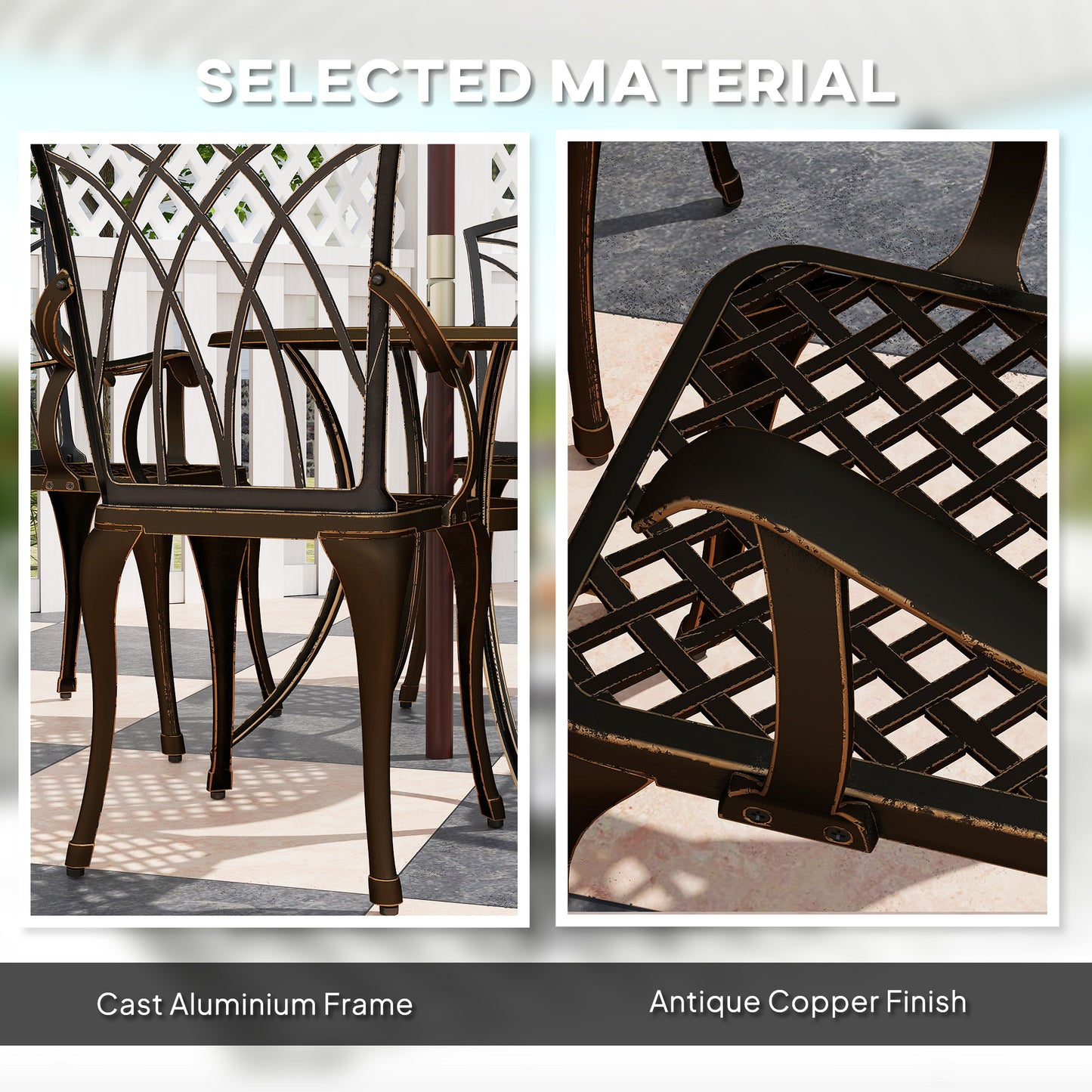 Outsunny 5 Pieces Garden Dining Set for 4, Cast Aluminium Outdoor Dining Set with 4 Armchairs and Round Dining Table with Parasol Hole, Garden Furniture Bistro Set, Bronze Tone