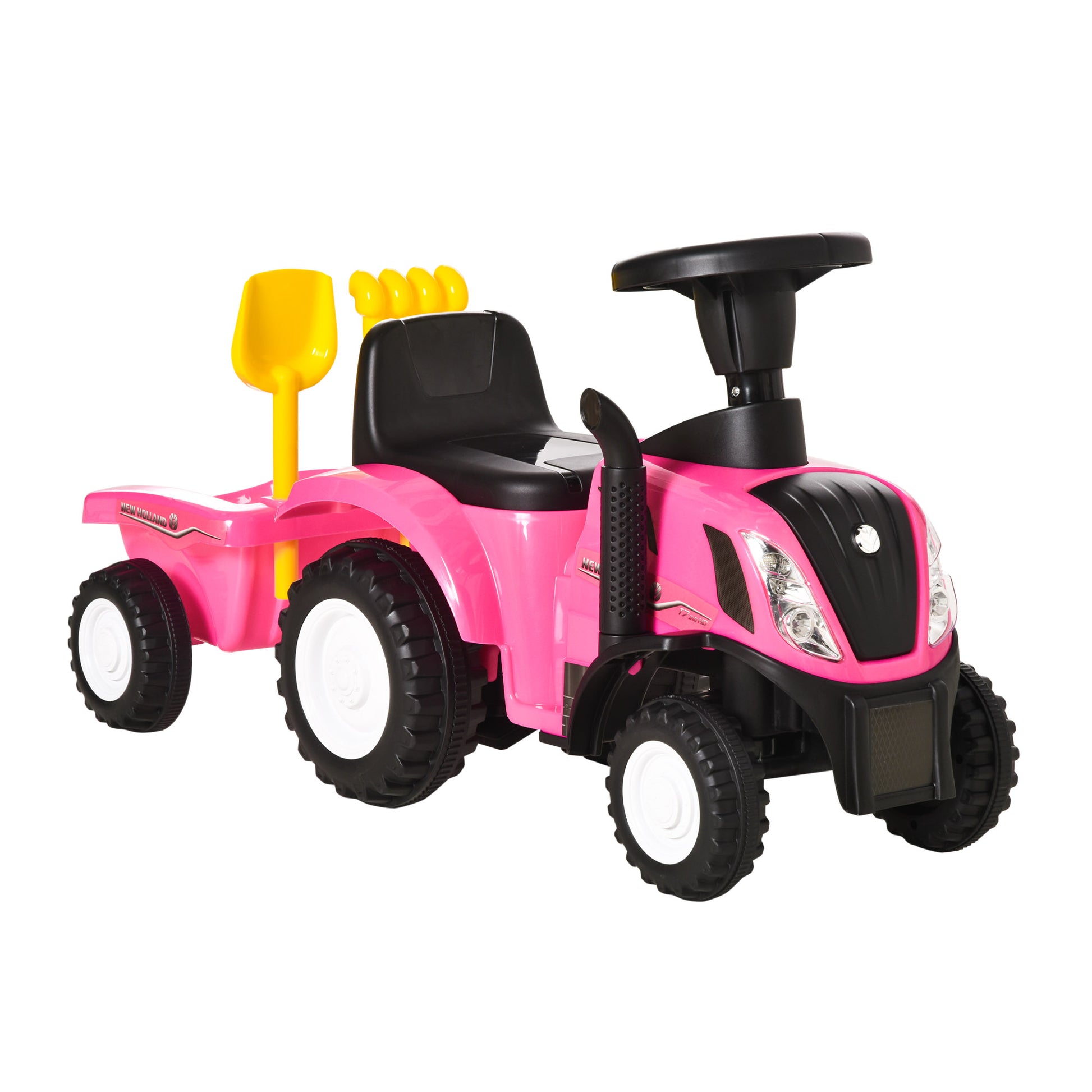 Photo of HOMCOM Ride-On Tractor, Toddler Walker, Foot-to-Floor Slide, for Ages 1-3 Years - Pink in Pink colour on a white background