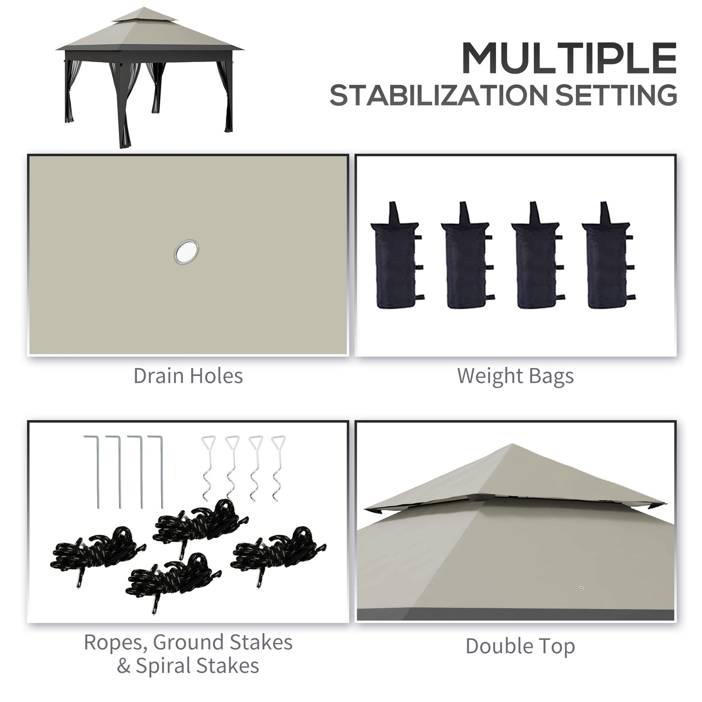 Outsunny 3 x 3(m) Pop Up Gazebo with Mosquito Netting, Easy Setup Marquee Party Tent with 1-Button Push, Double Roof, Carry Bag, Sandbags, Height Adjustable Instant Shelter, Grey