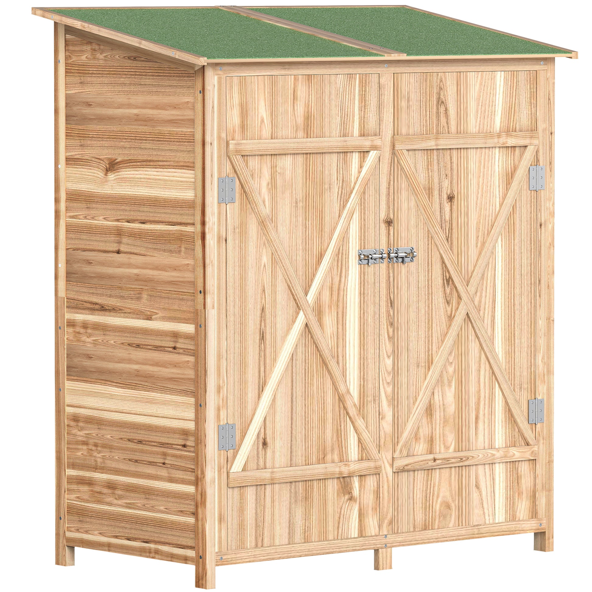 Photo of Outsunny 140 x 75 Fir Wood Garden Shed, with Asphalt Roof - Natural in Natural colour on a white background