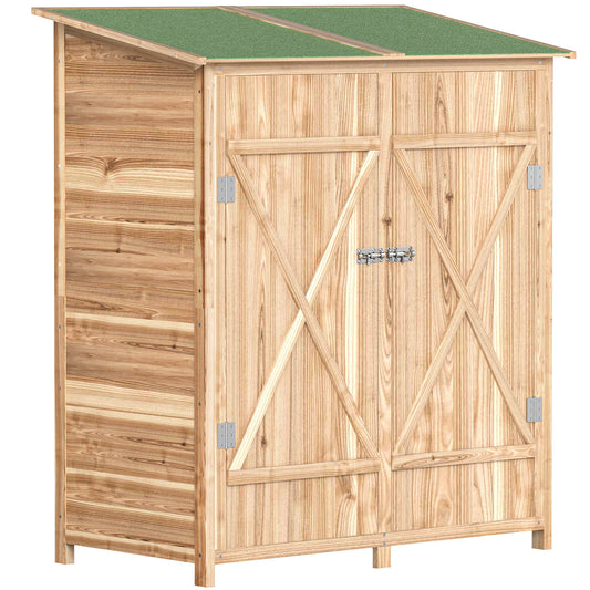 Photo of Outsunny 140 x 75 Fir Wood Garden Shed, with Asphalt Roof - Natural in Natural colour on a white background