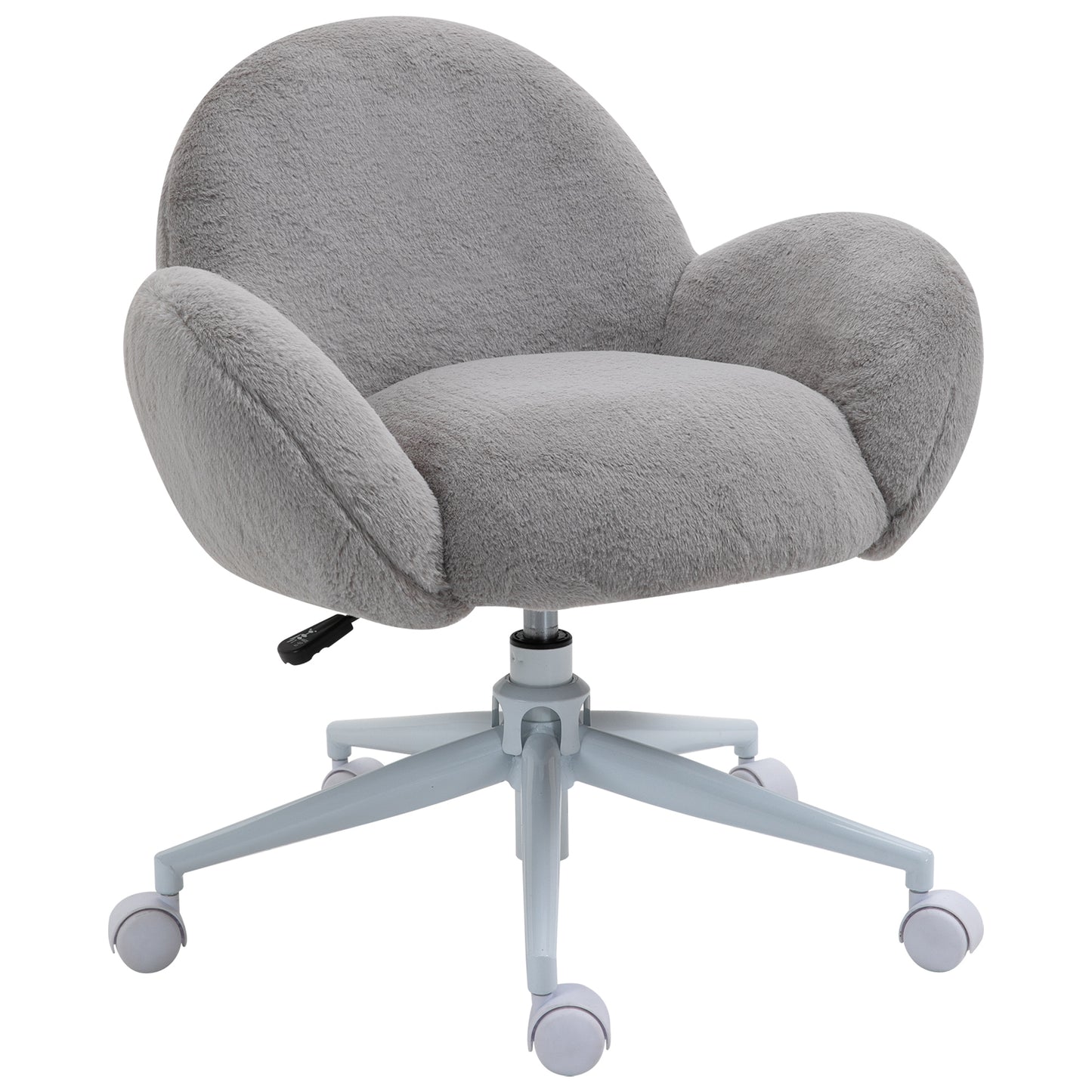 Photo of HOMCOM Makeup Vanity Chair, Cute Fluffy Desk Chair with Rolling Wheels for Bedroom Living Room, Grey in Grey colour on a white background