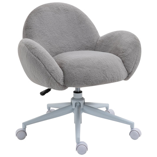 Photo of HOMCOM Makeup Vanity Chair, Cute Fluffy Desk Chair with Rolling Wheels for Bedroom Living Room, Grey in Grey colour on a white background
