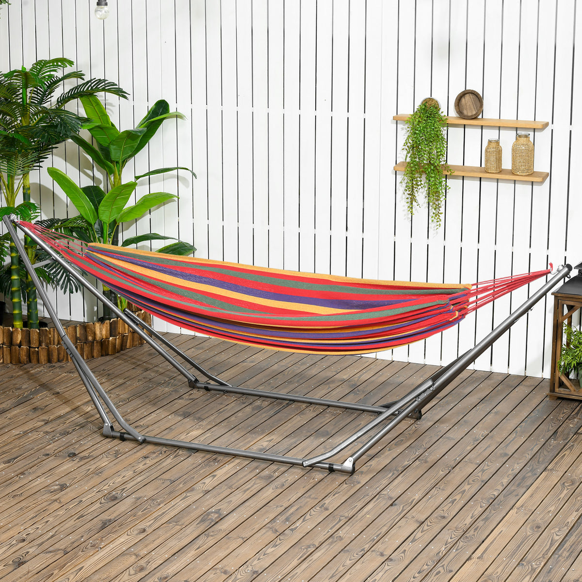Outsunny 3 in 1 Foldable Hammock Stand, Portable Hanging Chair Stand with Metal Frame, Clothes Drying Rack, Load Capacity 120kg, for Patio, Garden, Fits 8.9ft Hammocks, Black