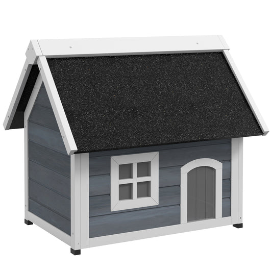 Photo of PawHut Outdoor Cat House, Wooden Feral Cat Shelter, with Openable Asphalt Roof, Three Doors - Grey in Grey colour on a white background