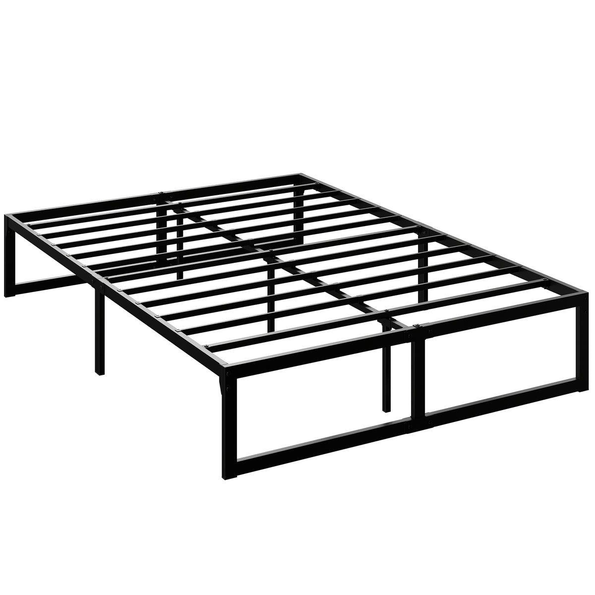 Photo of HOMCOM 4ft6 Double Bed Frame with Underbed Storage and Steel Slat Support, 32.5 cm Height, Noise-Free, Black in Black colour on a white background