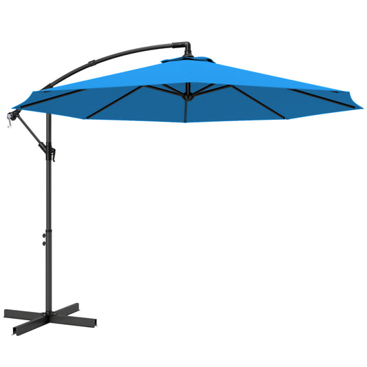 Photo of Outsunny 3m Overhanging Cantilever Parasol, with Cross Base - Blue in Blue colour on a white background