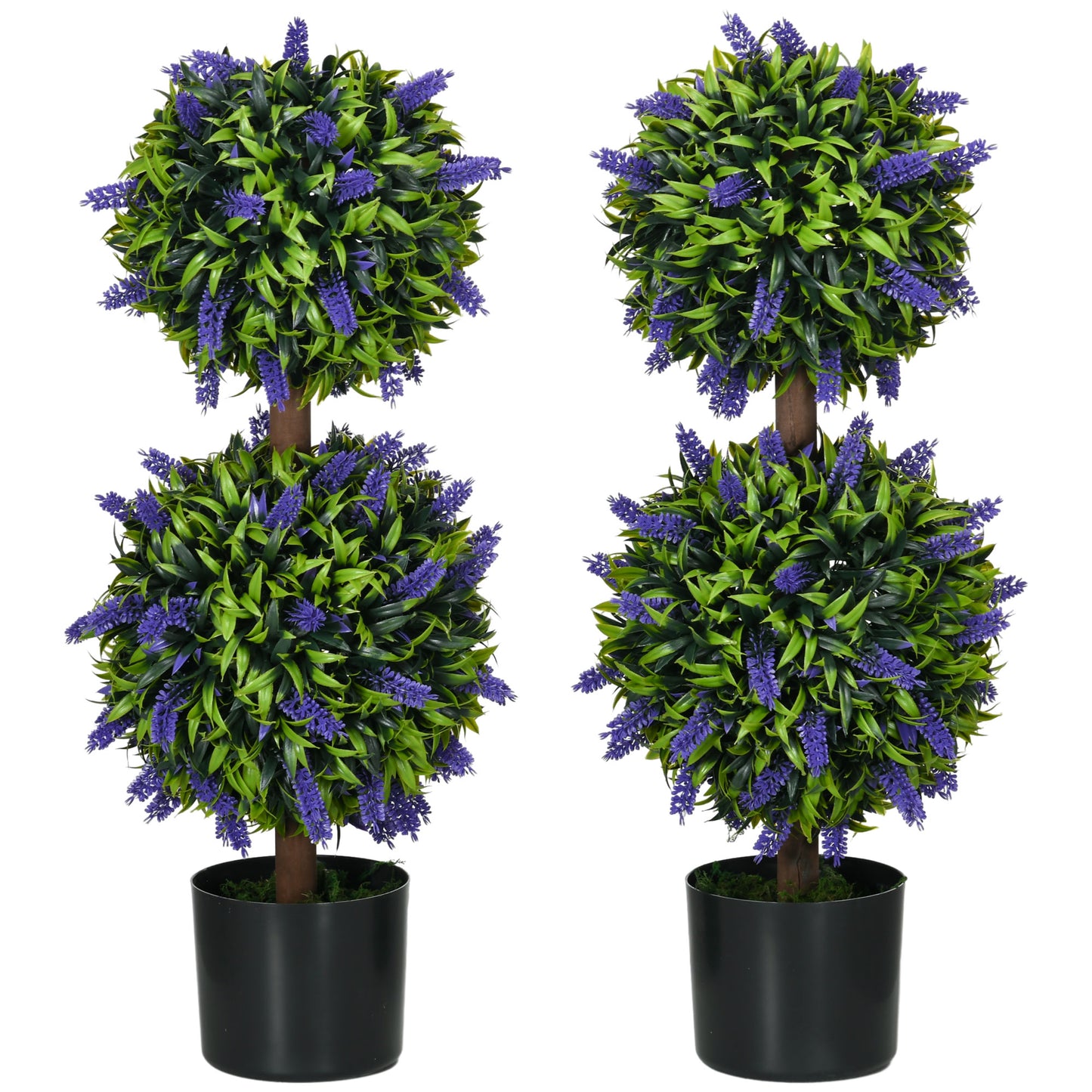 Photo of HOMCOM Set of 2 Artificial Plants, Lavender Flowers Ball Trees with Pot, for Home Indoor Outdoor Decor, 70cm in 70cm colour on a white background