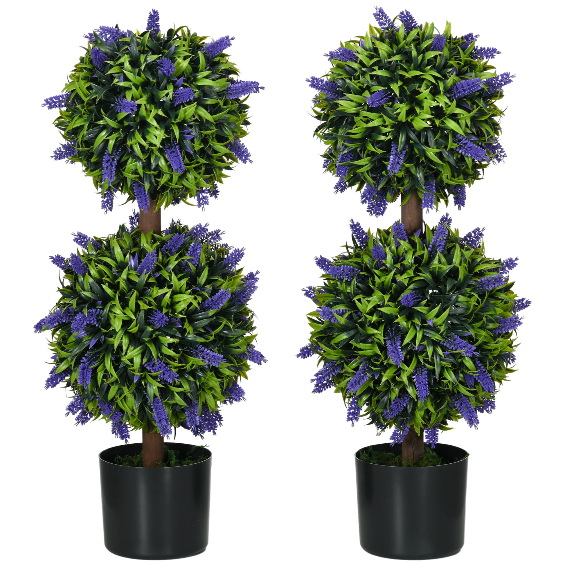 Photo of HOMCOM Set of 2 Artificial Plants, Lavender Flowers Ball Trees with Pot, for Home Indoor Outdoor Decor, 70cm in 70cm colour on a white background
