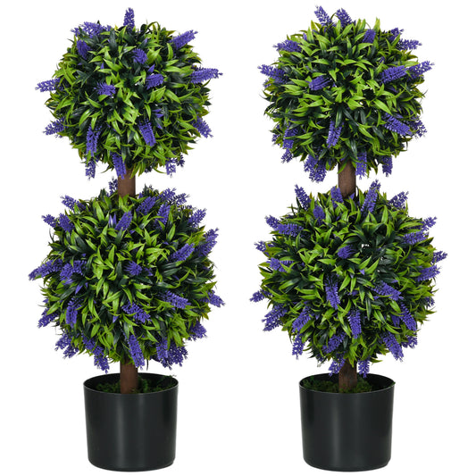 Photo of HOMCOM Set of 2 Artificial Plants, Lavender Flowers Ball Trees with Pot, for Home Indoor Outdoor Decor, 70cm in 70cm colour on a white background