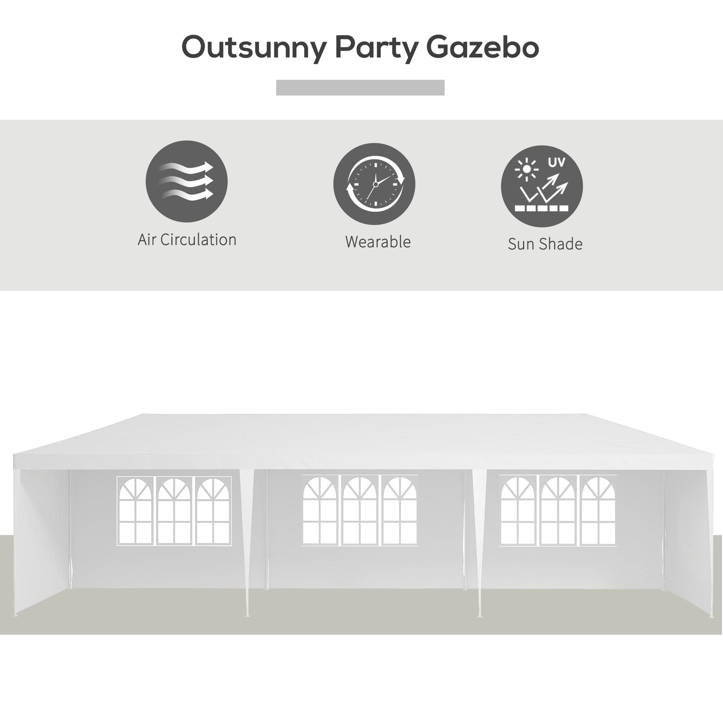 Outsunny 9 x 3 m Party Tent Gazebo Marquee Outdoor Patio Canopy Shelter with Windows and Side Panels Black