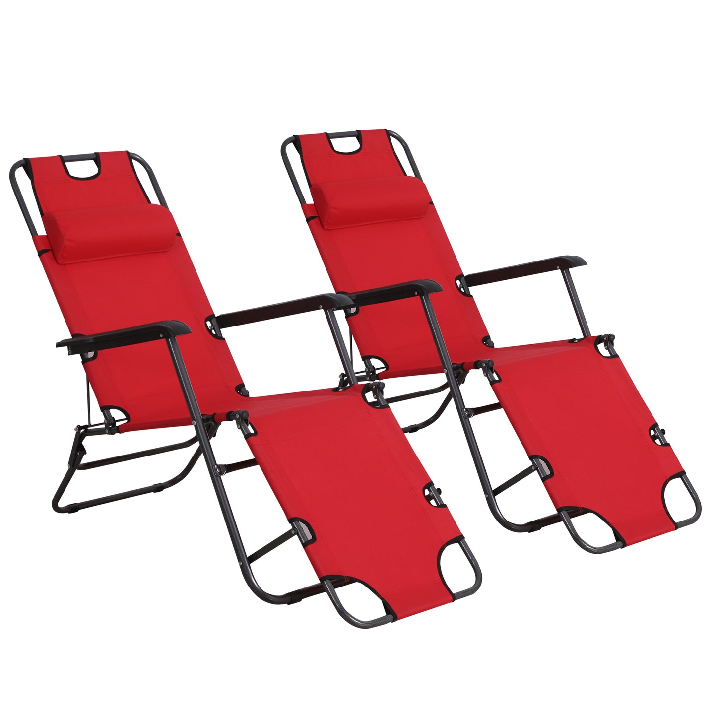 Photo of Outsunny 2 in 1 Folding Sun Lounger Reclining Garden Chair Set of 2 with 2-Level Adjustable Backrest, Outdoor Zero Gravity Recliner Garden Chairs with Head Pillow and Armrests, Red in Red colour on a white background