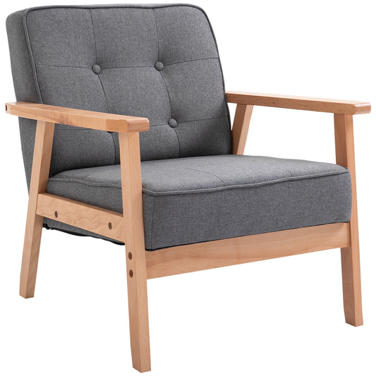 Photo of HOMCOM Minimalistic Wooden Frame Accent Chair, with Padded Seat - Dark Grey in Grey colour on a white background