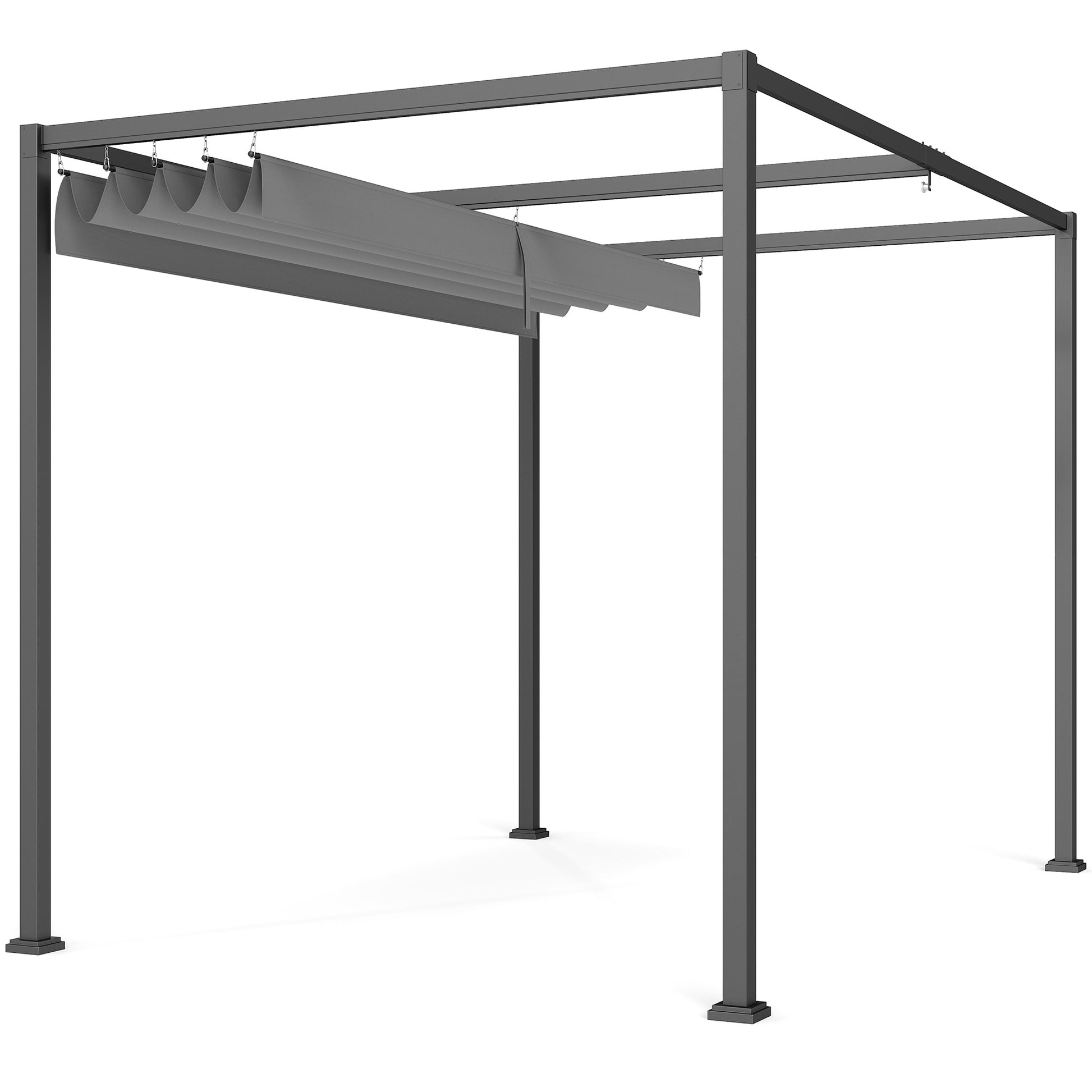 Photo of Outsunny 3 x 2m Metal Outdoor Pergola with Retractable Roof, Outdoor Gazebo Canopy Shelter with Drainage Holes for Garden, Patio, Lawn, Grey in Grey colour on a white background