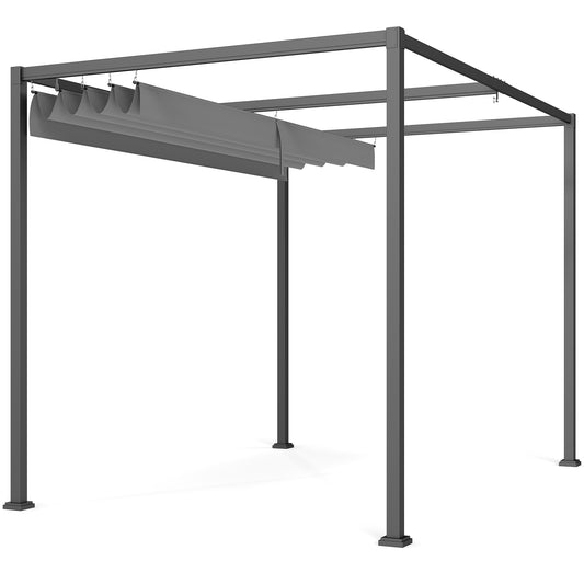 Photo of Outsunny 3 x 2m Metal Outdoor Pergola with Retractable Roof, Outdoor Gazebo Canopy Shelter with Drainage Holes for Garden, Patio, Lawn, Grey in Grey colour on a white background