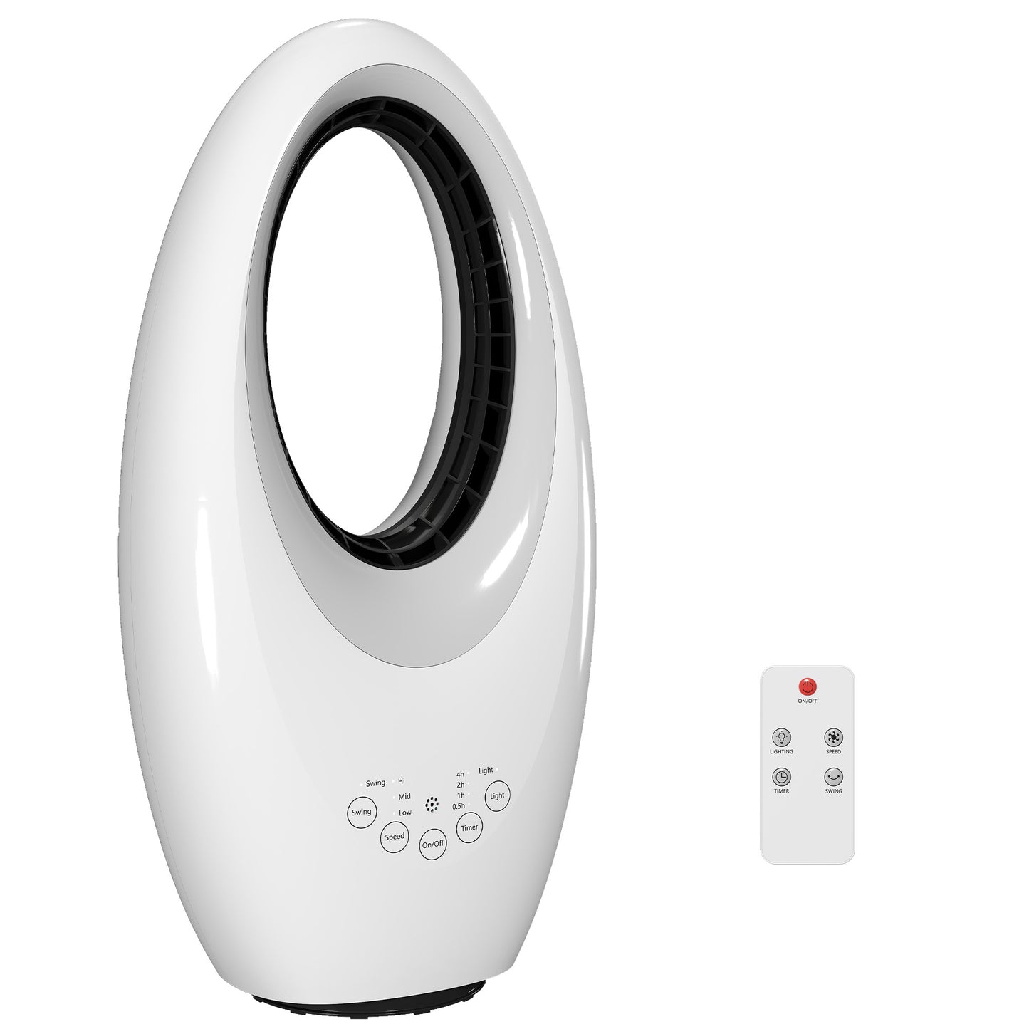 Photo of HOMCOM Bladeless Tower Fan, 36dB Standing Cooling Fan with 60° Oscillating, LED Lights, 3 Speeds, 7.5H Timer, Remote Control in Control colour on a white background