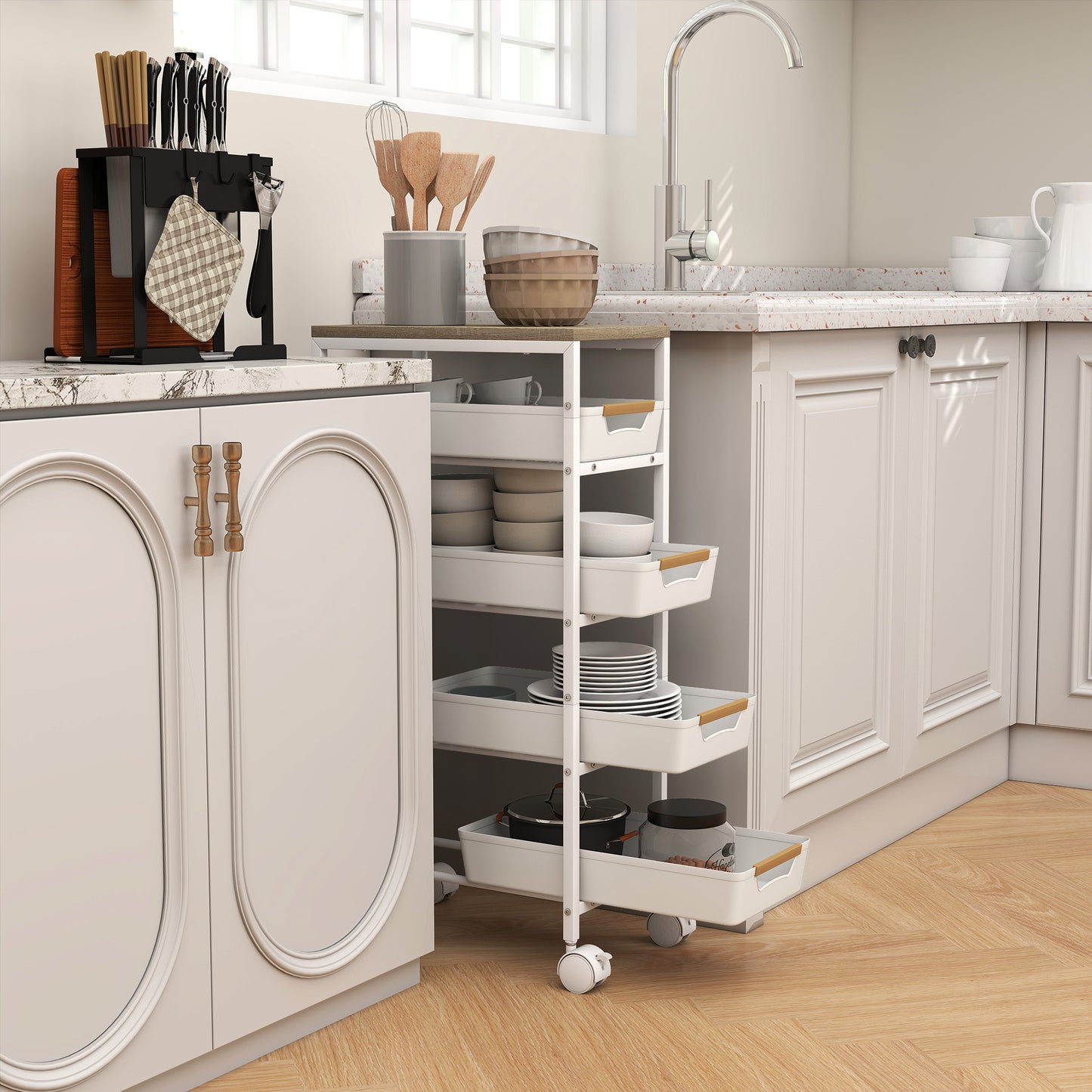 HOMCOM 5-Tier Storage Trolley on Wheels - White