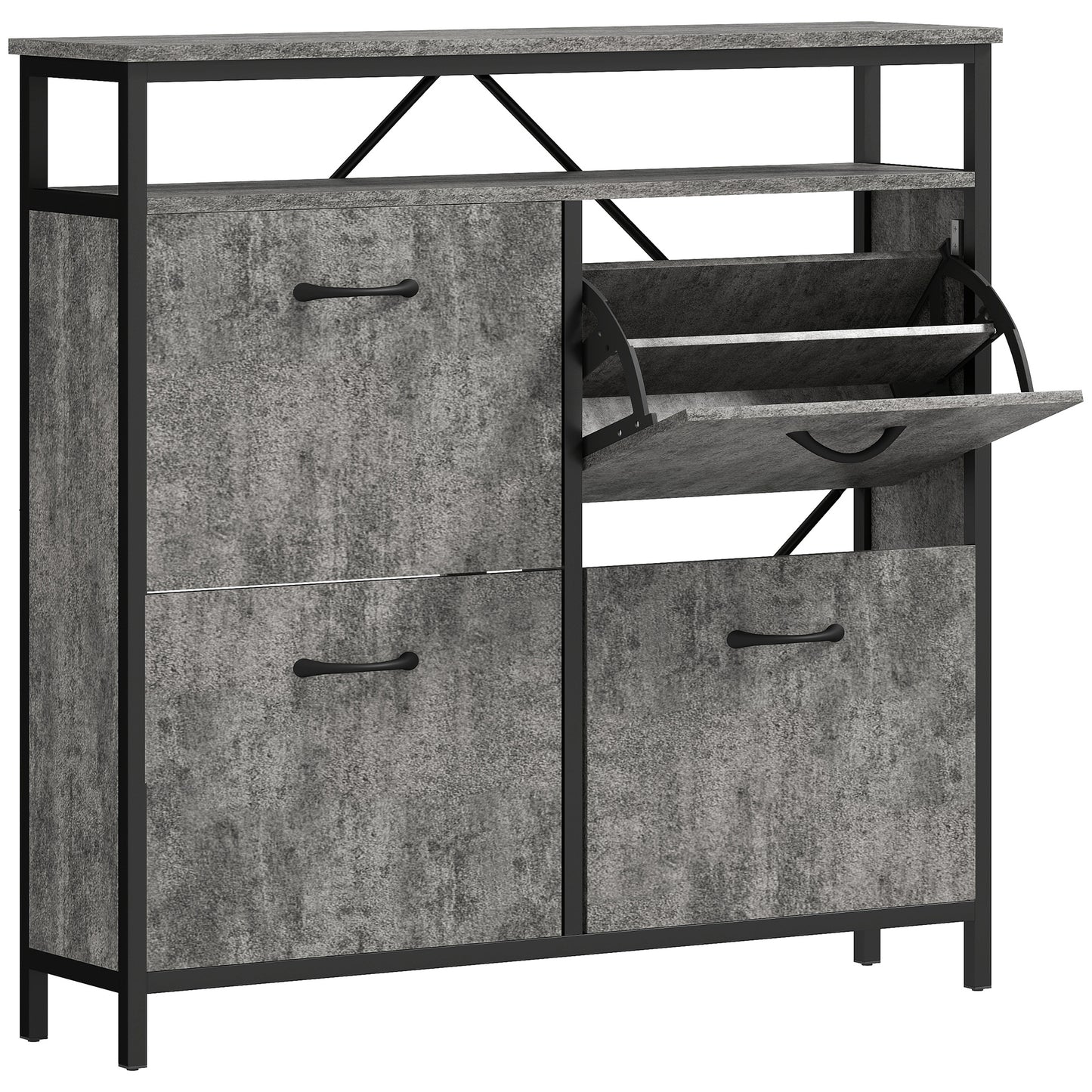 Photo of HOMCOM Shoe Storage Cabinet with 4 Flip Drawers and Open Shelf - Cement Grey in Grey colour on a white background
