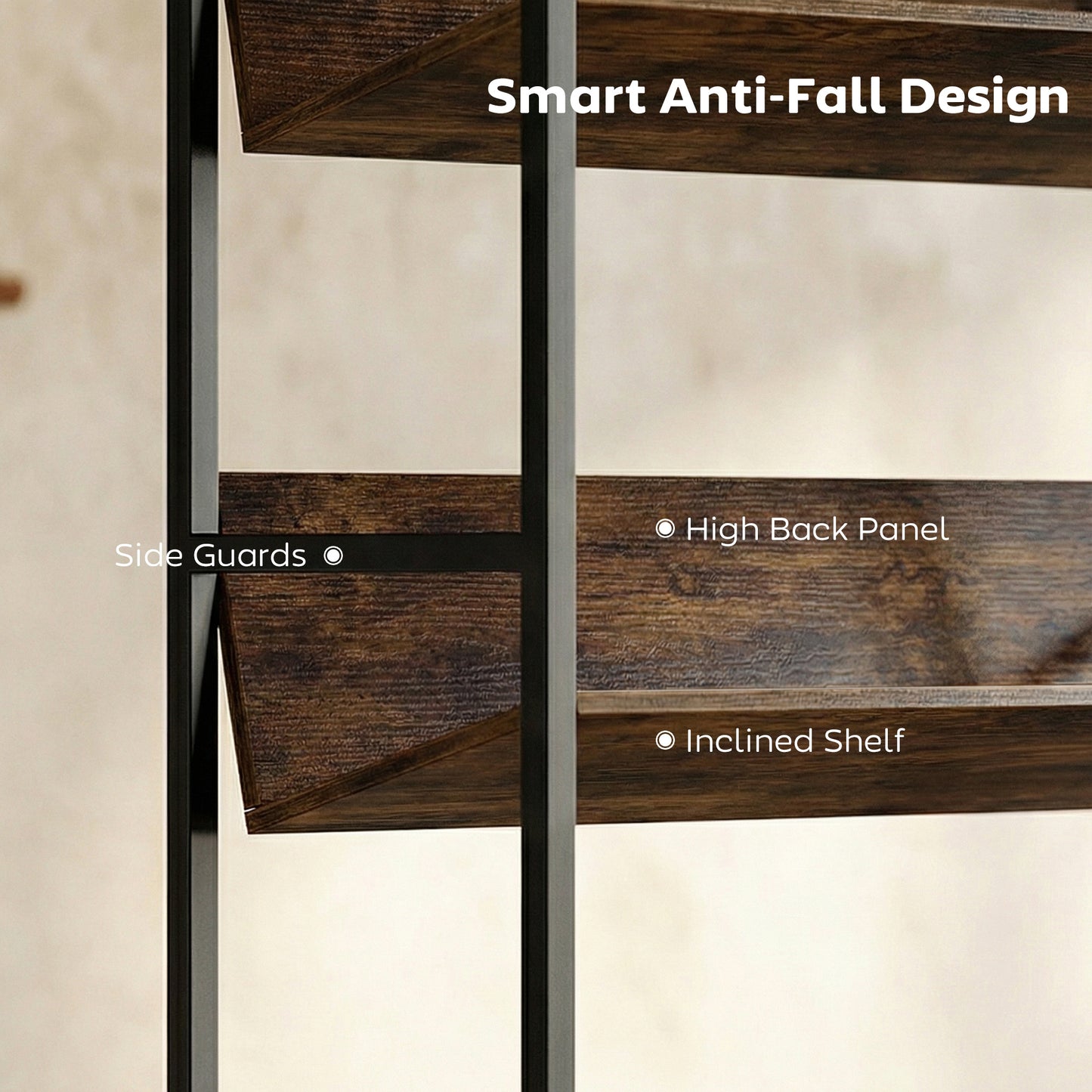 HOMCOM Bookshelf 5-Tier Metal Frame Room Divider Bookcase Storage Shelves for Living Room Rustic Brown