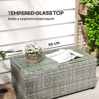 Glass-top rattan side table with 5 mm tempered glass
