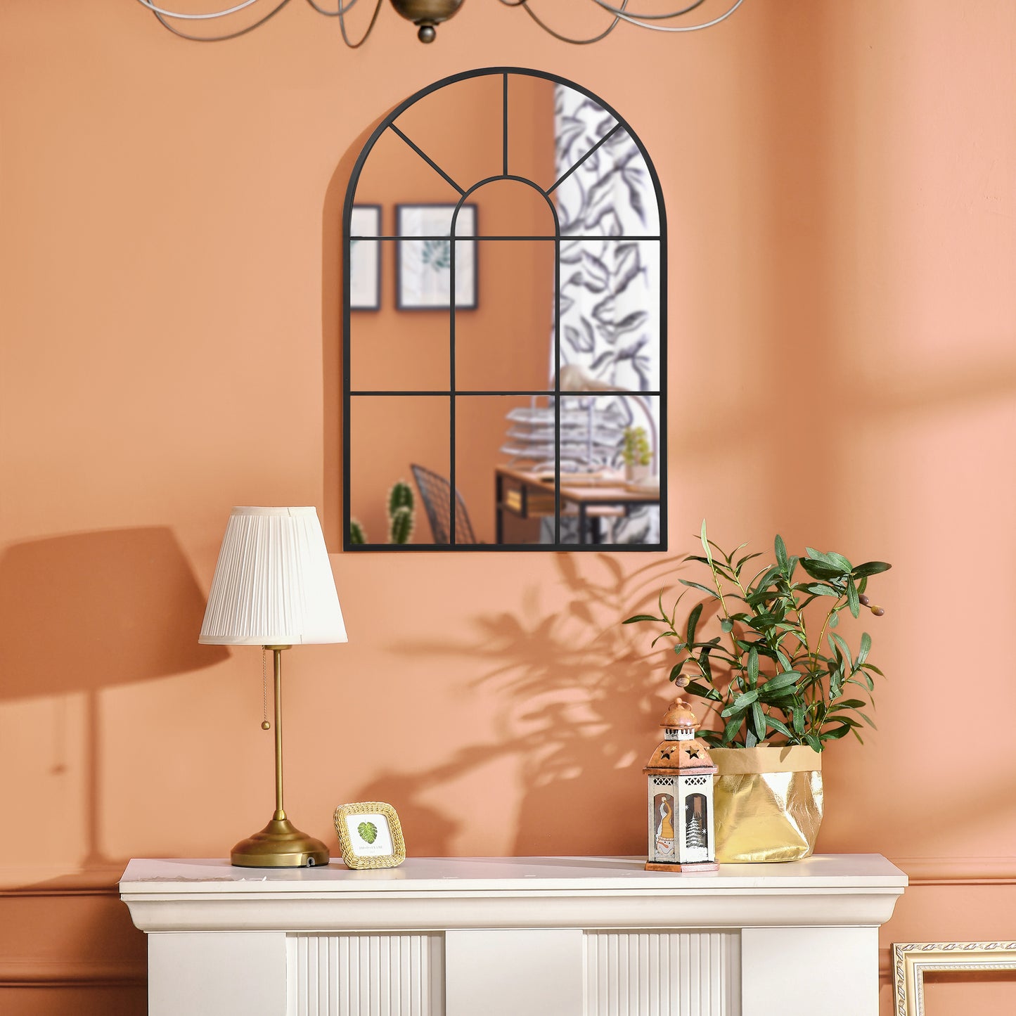 HOMCOM 90 X 61cm Arched Grid Mirror - Black